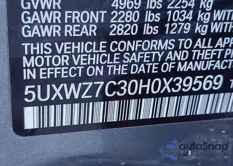 2017 BMW X3 Sdrive28I from USA, damaged, VIN 5UXWZ7C30H0X39569